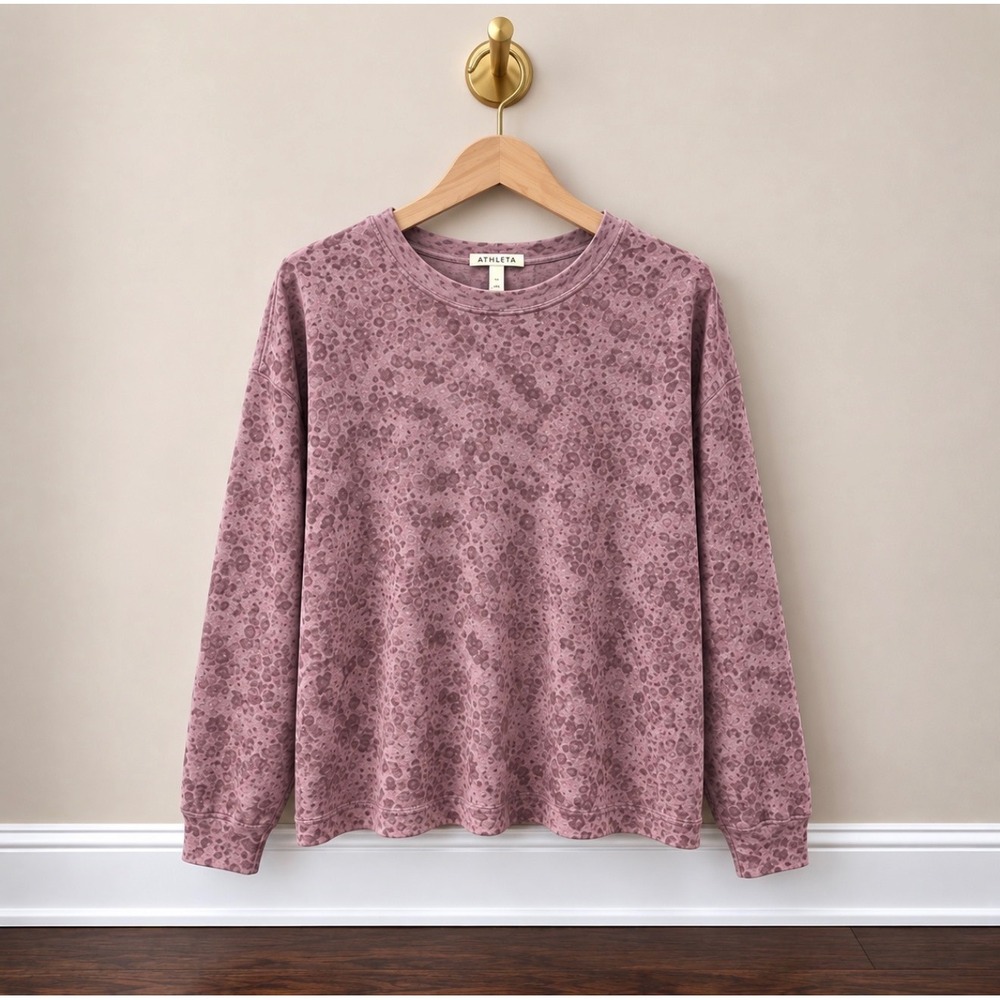 Athleta Mauve Pink Leopard Print Tencel Blend Crewneck Sweatshirt XS